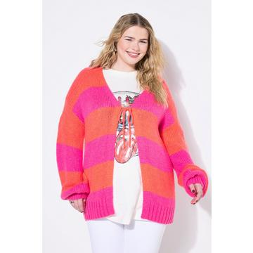 Strickjacke, oversized, Blockstreifen, Bindeband