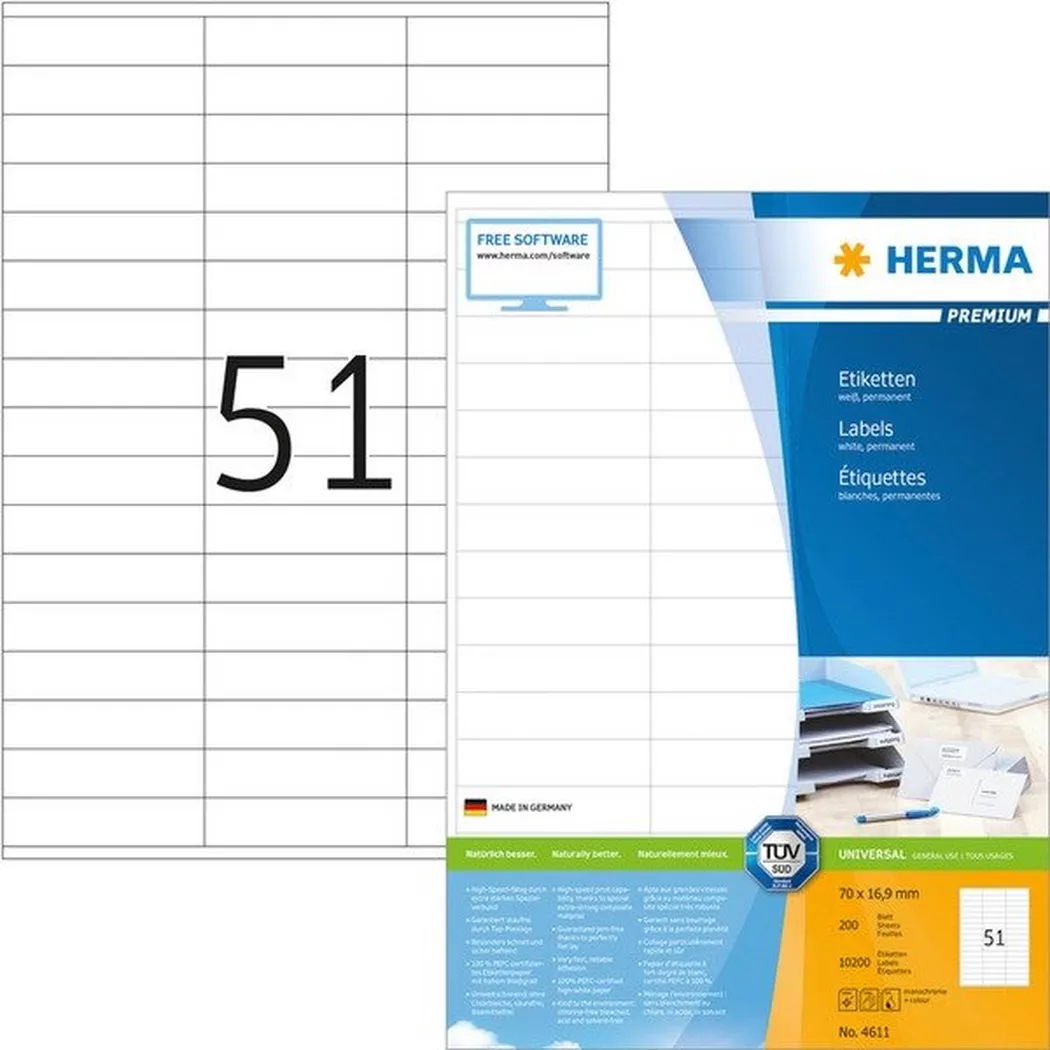 HERMA – Etiketten Premium 70×16,9mm 4611 weiss 10’200 Stück, One Size