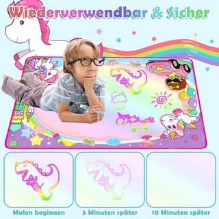 Activity-board  Malmatte mit Wasserstift Wassermatte DoodleWater Malmatte Super Drawing Mat mit 3 Wasserstiften 18 Stempelset Aufbewahrung 