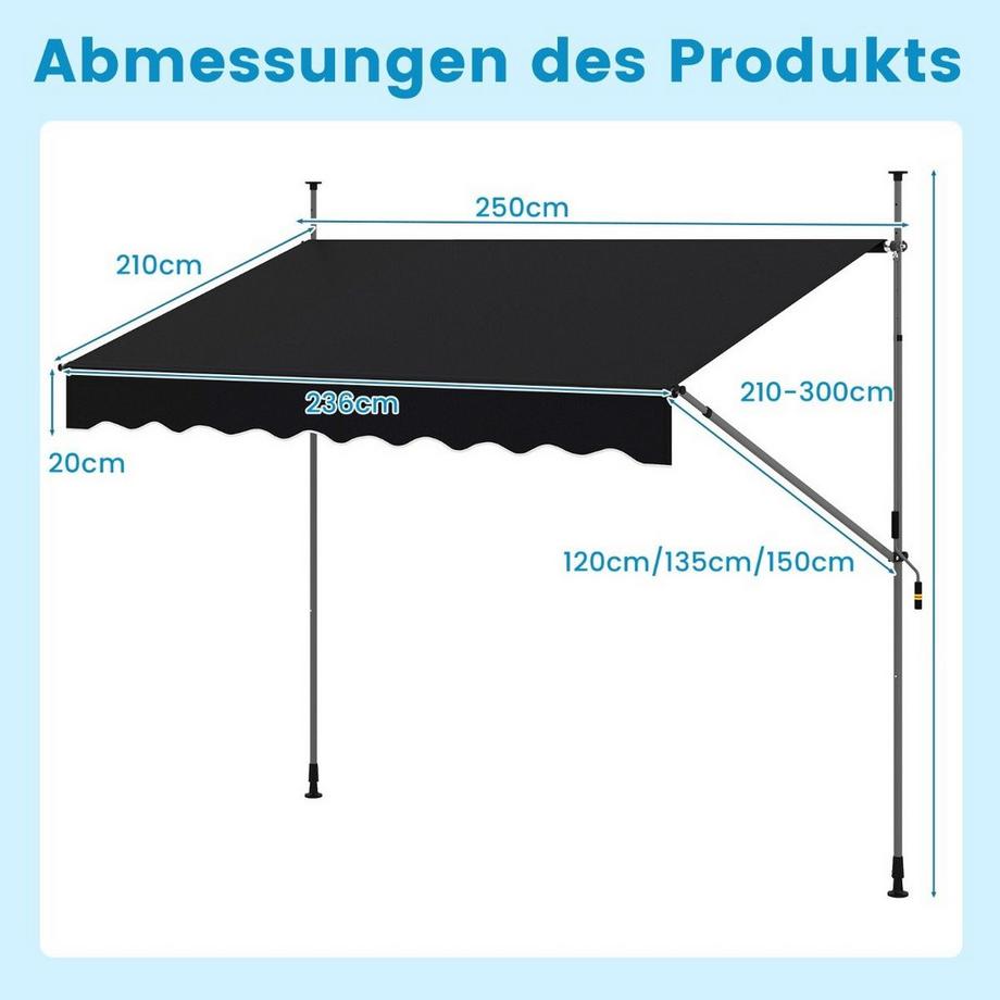 Northix Einziehbare Markise, ohne Bohren, verstellbar  