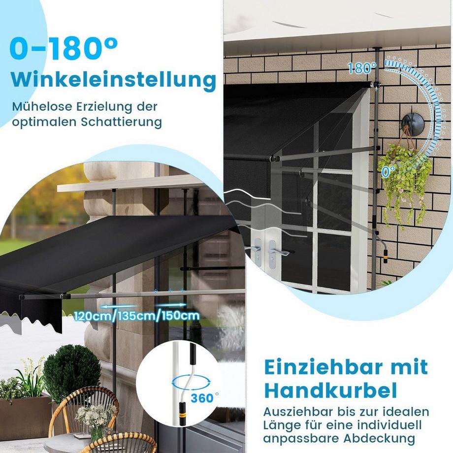 Northix Einziehbare Markise, ohne Bohren, verstellbar  