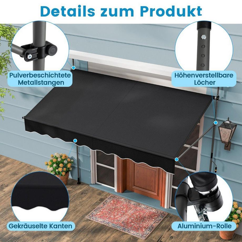 Northix Einziehbare Markise, ohne Bohren, verstellbar  