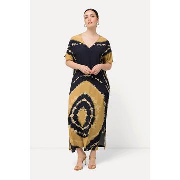 Maxikleid, Batikdruck, Oversized, V-Ausschnitt, Halbarm