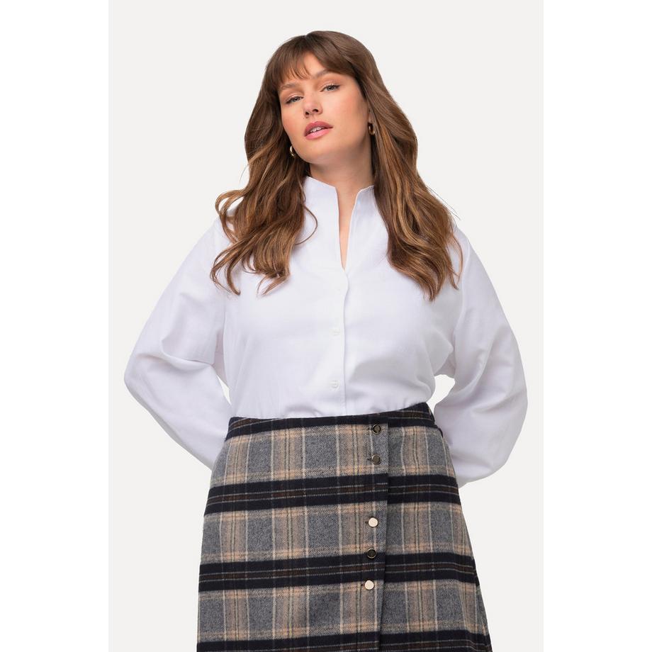 Ulla Popken Chemise en tissu Oxford Col calice Manches longues  