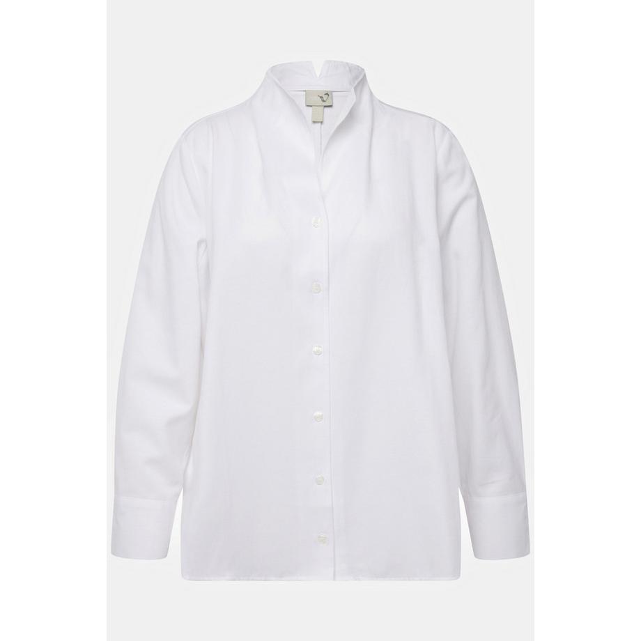 Ulla Popken Chemise en tissu Oxford Col calice Manches longues  