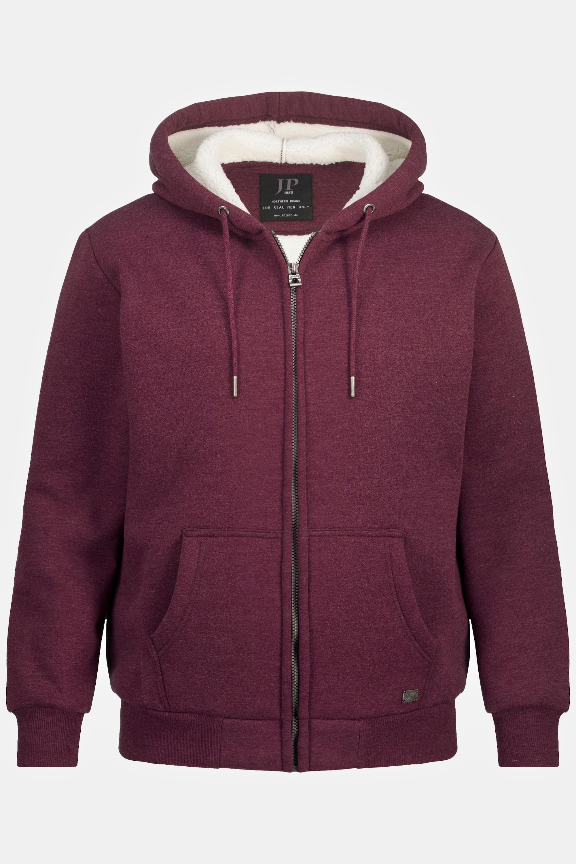 JP1880  Giacca per l'outdoor in felpa con cappuccio, fodera di teddy e zip, fino alla tg. 8XL 