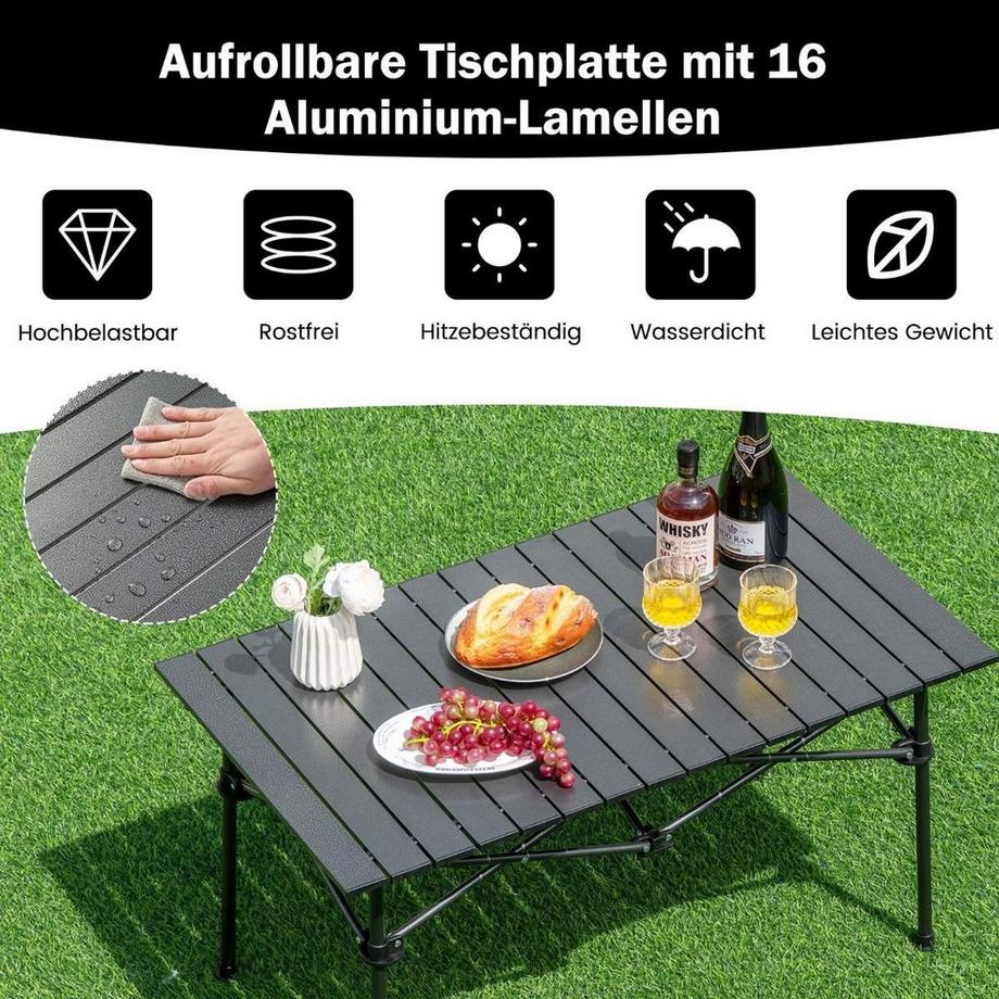 Northix  Aluminium Campingtisch für 4-6 Personen klappbarer Picknicktisch mit Tragetasche Schwarz 