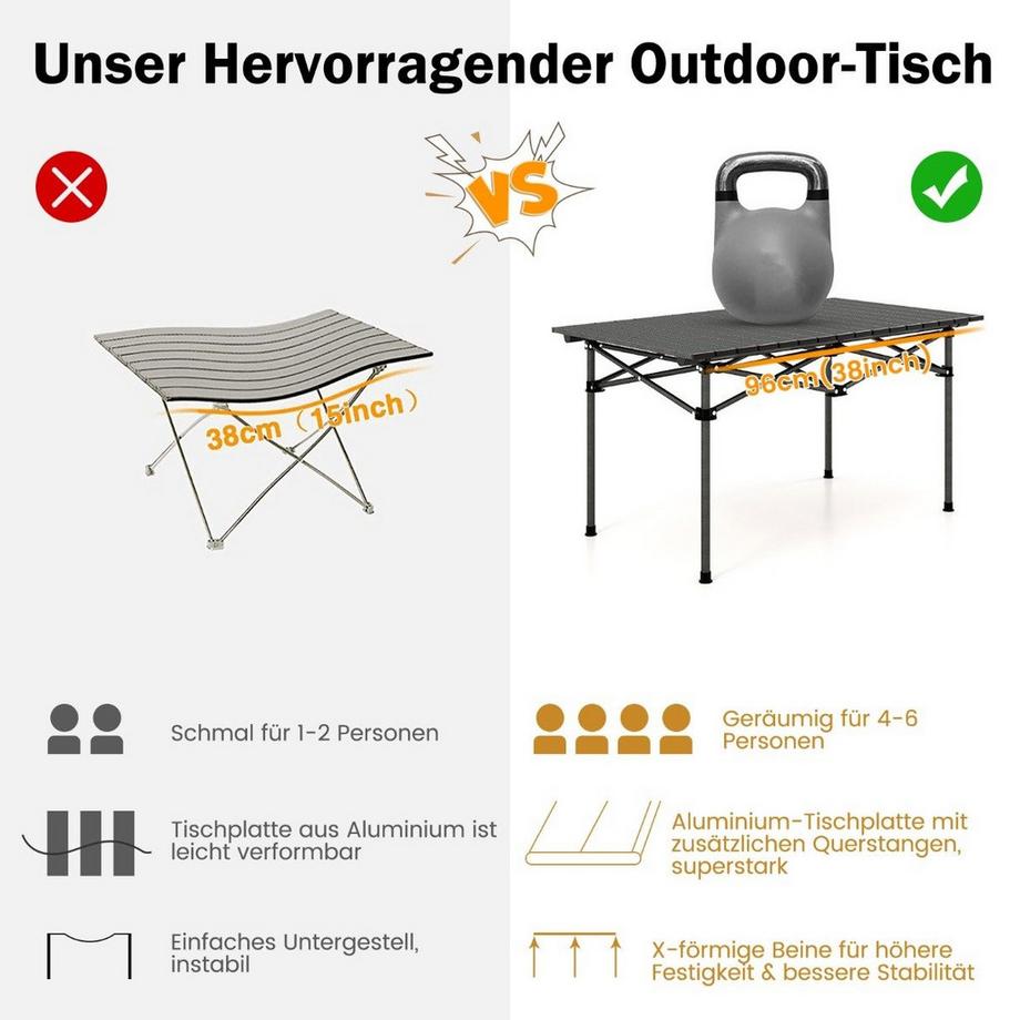 Northix  Aluminium Campingtisch für 4-6 Personen klappbarer Picknicktisch mit Tragetasche Schwarz 