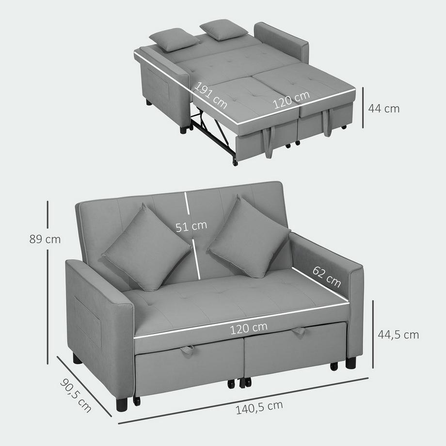 Northio Schlafsofa, 2-Sitzer Sofa mit Schlaffunktion, Verstellbare Rückenlehne, Couch mit Kissen, Samtoptik, L-förmige Schlafcouch mit Bettkasten, Rollen für Wohnzimmer, Gästezimmer, Grau |  