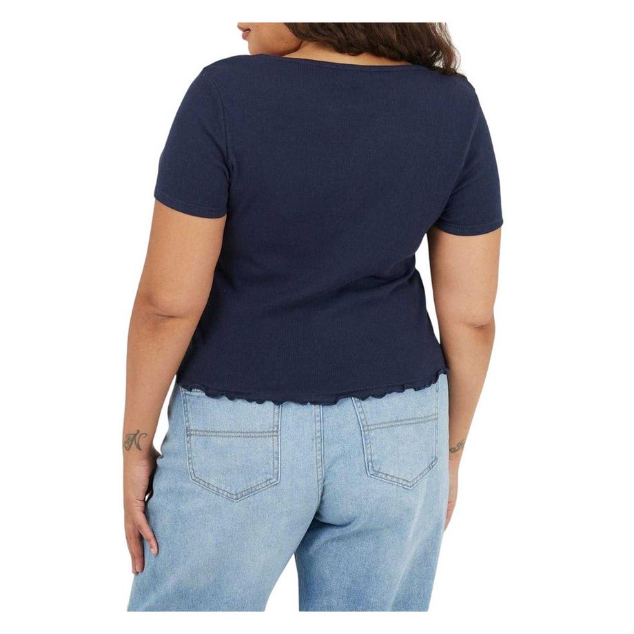 Brave Soul T-Shirt Côtelé Grande Taille avec Fermeture à Boutons  