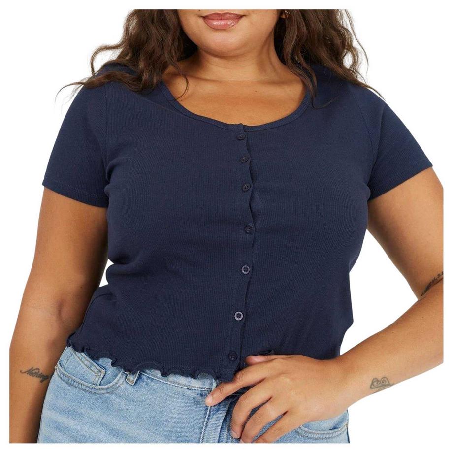 Brave Soul T-Shirt Côtelé Grande Taille avec Fermeture à Boutons  