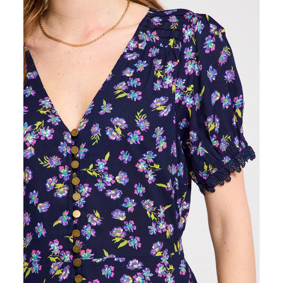 Joe Browns Vintage Blumen Puffärmel V-Ausschnitt Midikleid  