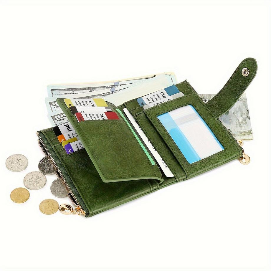 Only-bags.store Portafoglio Retrò Chiusura Bottone Scomparti Multipli Carte Blocco RFID Design Tre Ante Chiusura Magnetica a Scatto  