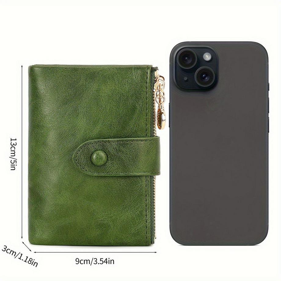 Only-bags.store Portafoglio Retrò Chiusura Bottone Scomparti Multipli Carte Blocco RFID Design Tre Ante Chiusura Magnetica a Scatto  