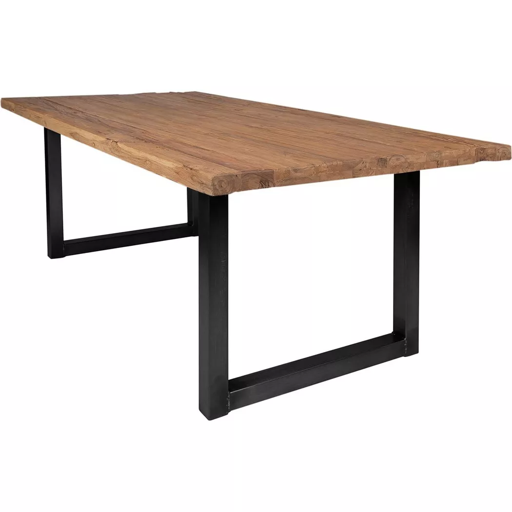 SIT Esstisch "Osaka aus recyceltem Teakholz mit Kufengestell im Rustik-Look" Aufgedoppelte Tischplatte aus Teak mit stabilem Kufengestell aus Eisen