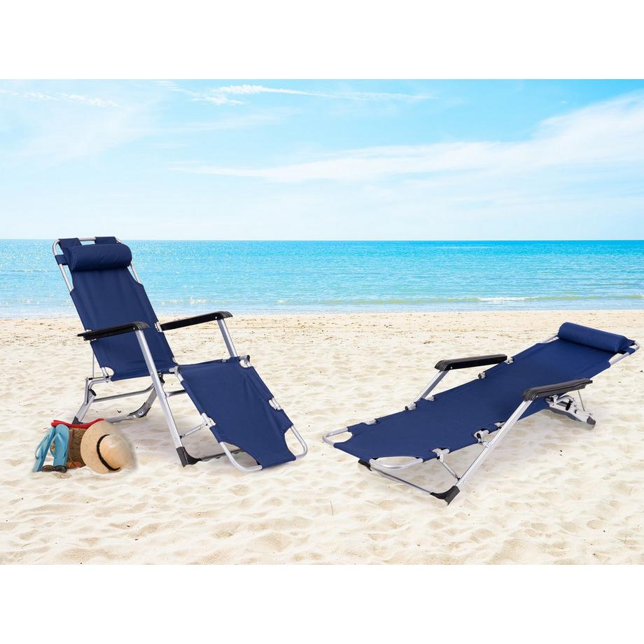 Northix Chaise longue de jardin et de plage, pliable 2 en 1, bleue, MultiGarden  
