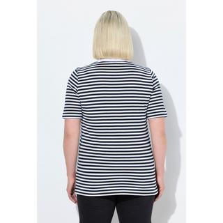 Ulla Popken Poloshirt Classic Fit Piqué Ringel Halbarm  