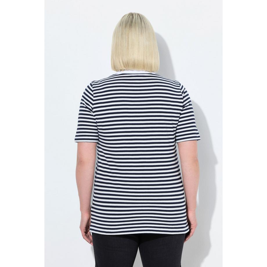 Ulla Popken Maglia Polo Classic Fit Piqué Righe Mezze Maniche  