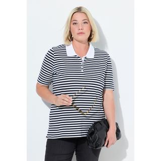 Ulla Popken Poloshirt Classic Fit Piqué Ringel Halbarm  