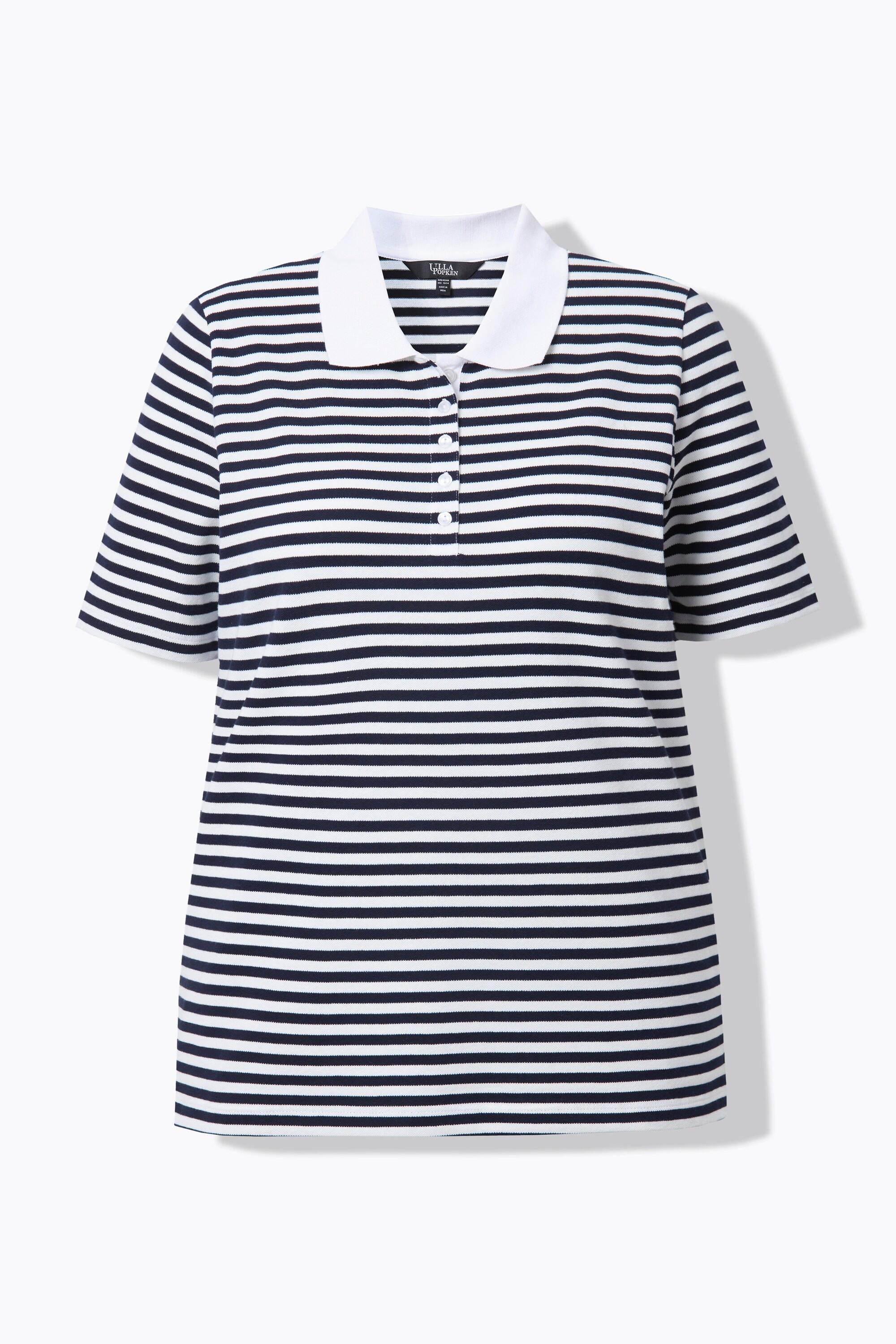 Ulla Popken Poloshirt Classic Fit Piqué Ringel Halbarm  