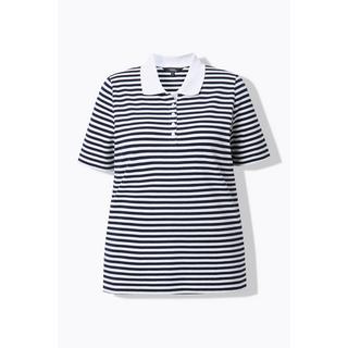 Ulla Popken Poloshirt Classic Fit Piqué Ringel Halbarm  