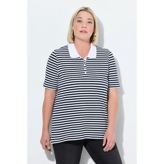 Ulla Popken Poloshirt Classic Fit Piqué Ringel Halbarm  