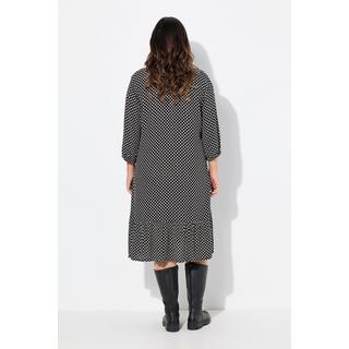 Ulla Popken  Robe midi à coupe trapèze. Col en V, manches longues, motif cœurs 