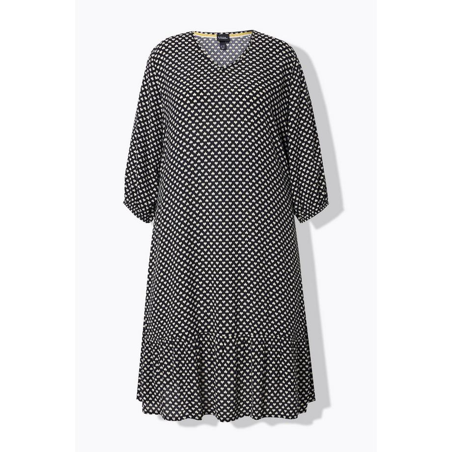 Ulla Popken Midikleid Herzen A-Linie V-Ausschnitt 3/4 Arm  