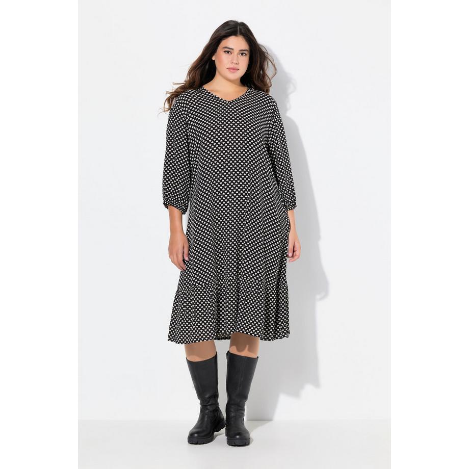 Ulla Popken Midikleid Herzen A-Linie V-Ausschnitt 3/4 Arm  