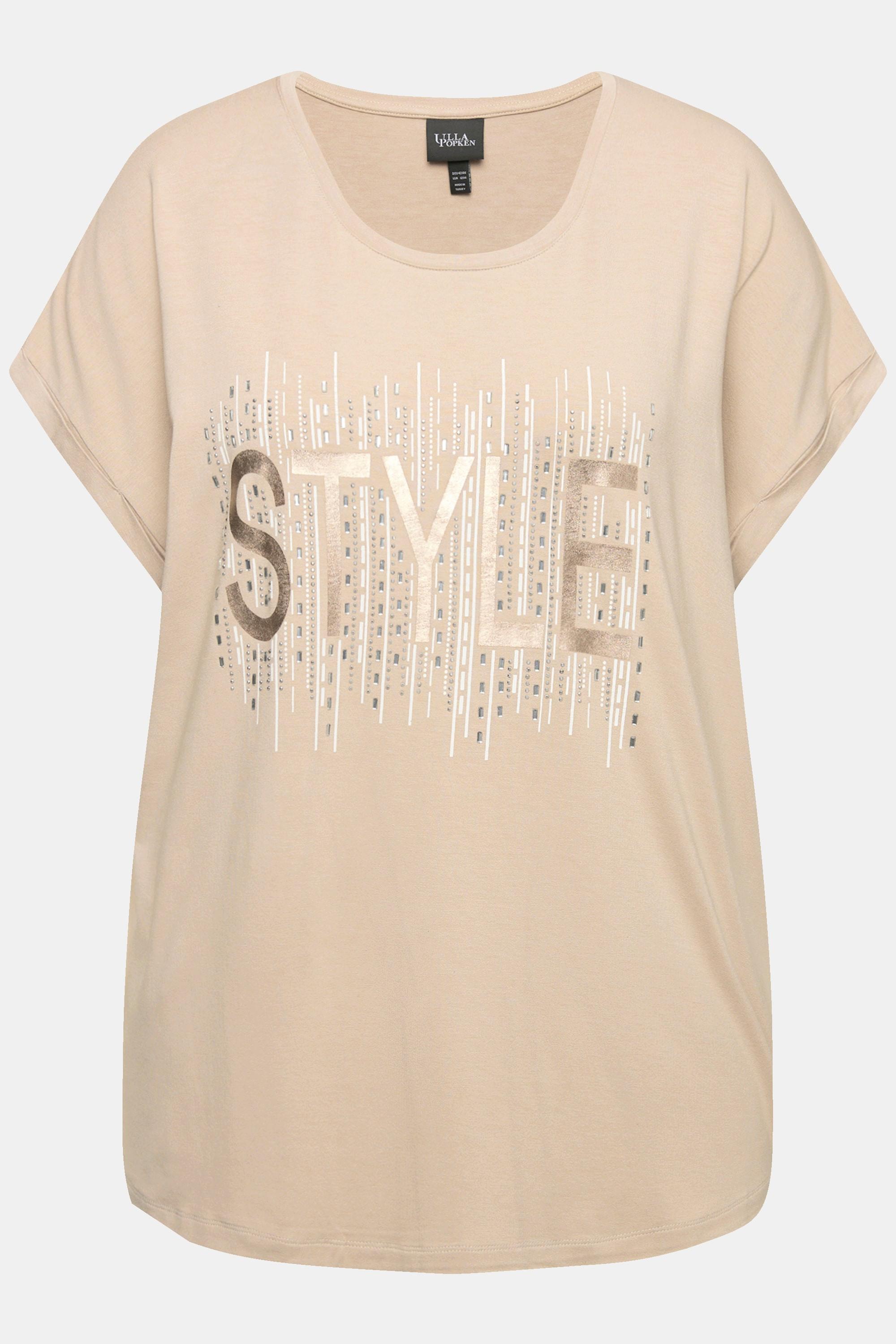 Ulla Popken  T-shirt oversize, col rond et manches courtes. Motif en petites pierres scintillantes. 