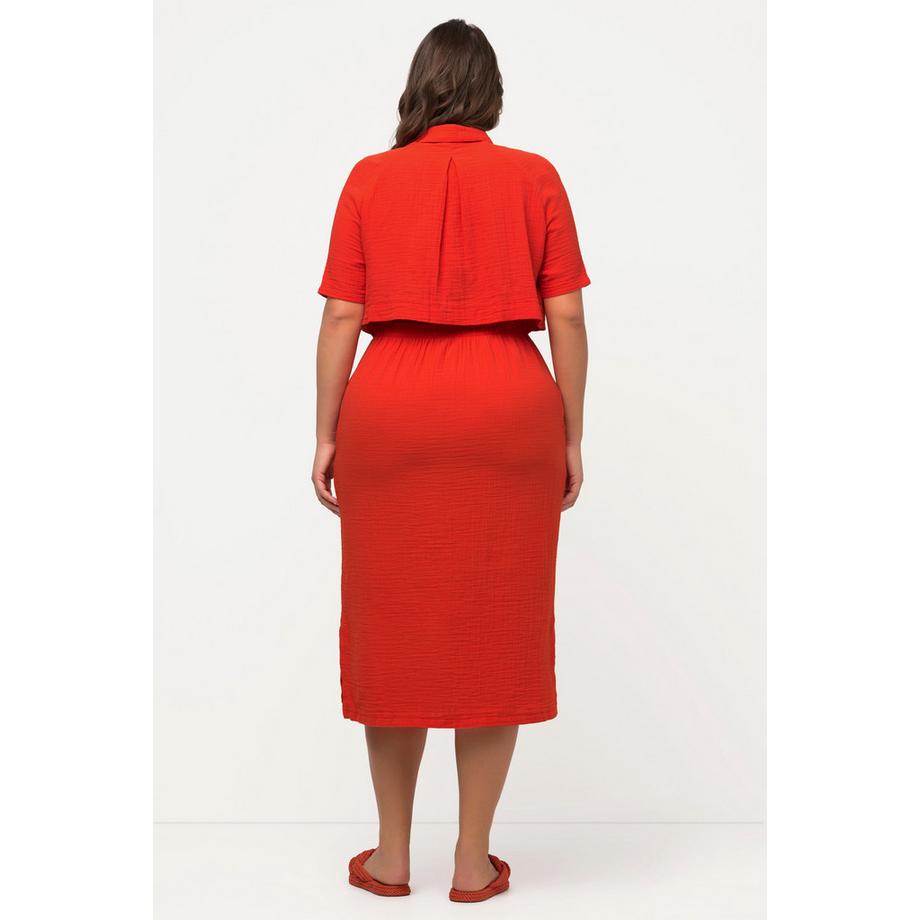 Ulla Popken Midikleid Hemdkragen Halbarm Musselin Biobaumwolle  