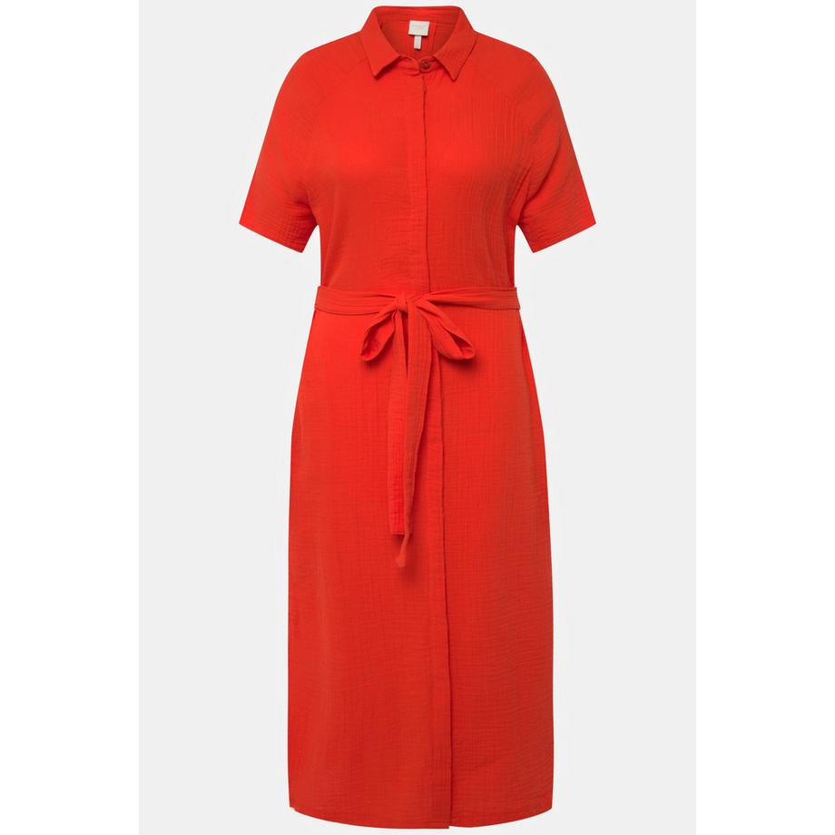 Ulla Popken Midikleid Hemdkragen Halbarm Musselin Biobaumwolle  