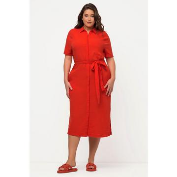 Robe midi en mousseline de coton bio avec col de chemise et manches courtes