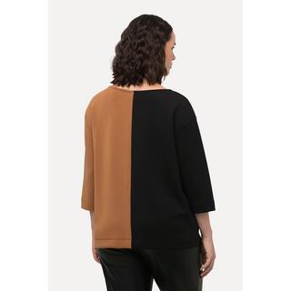 Ulla Popken  Sweat-shirt à col rond et manches 3/4, à-plats de couleurs 