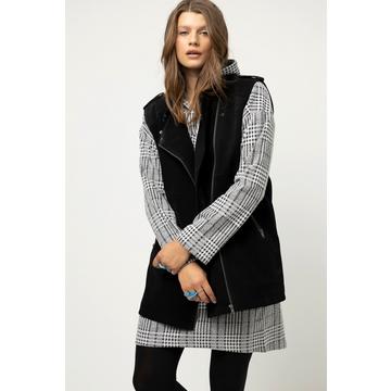 Gilet di similpelle in stile biker dal taglio oversize con collo alto e zip