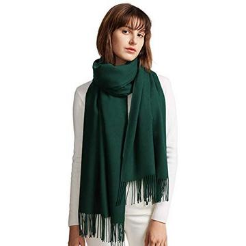 Écharpe chaude hiver automne en coton uni avec glands/franges, plus de 40 couleurs unies et à carreaux Pashmina xl écharpes vert foncé