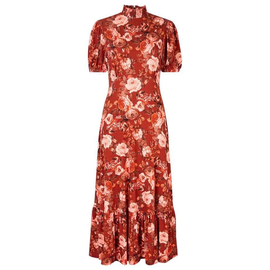 Joe Browns Oversized Vintage Jerseykleid mit Puffärmeln Herbstmuster  