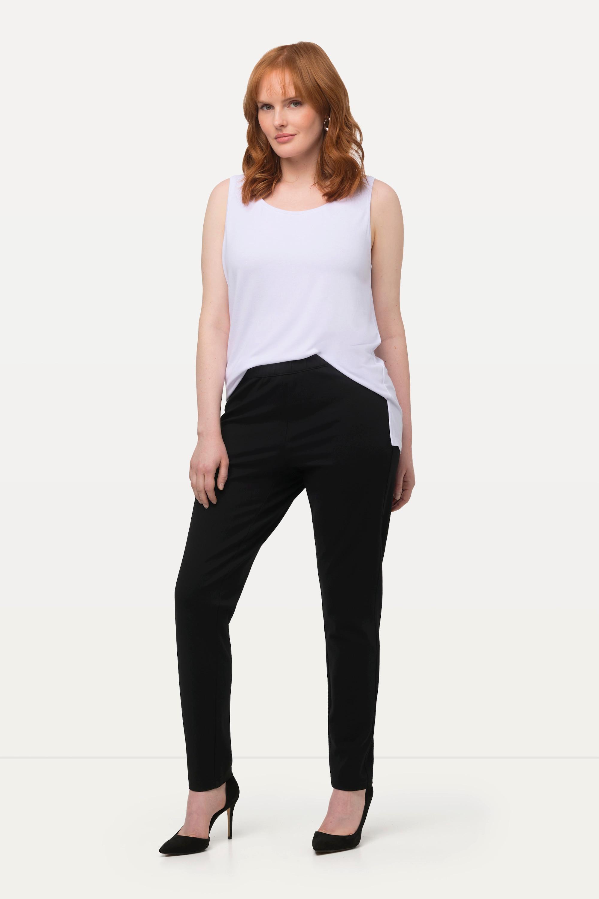 Ulla Popken  Pantalon en point de Rome Sienna, coupe slim et taille élastique 