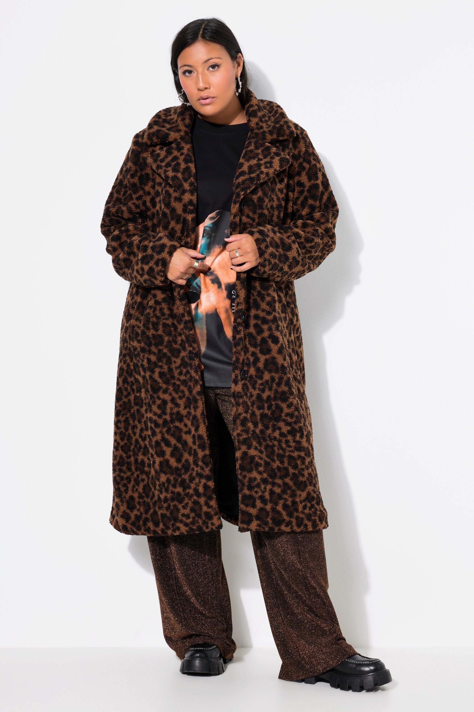 Studio Untold  Cappotto in teddy dal taglio svasato con design leopardato e revers 