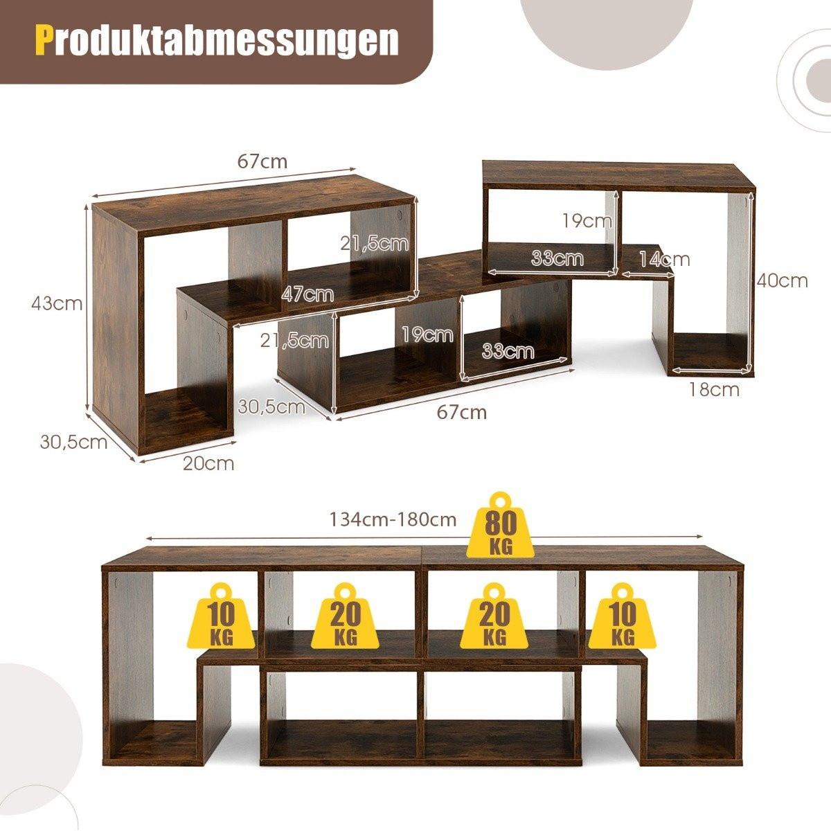 Northio Meuble TV en bois en 3 parties pour téléviseurs jusqu'à 65" Meuble TV librement combinable marron  