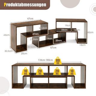 Northio Meuble TV en bois en 3 parties pour téléviseurs jusqu'à 65" Meuble TV librement combinable marron  