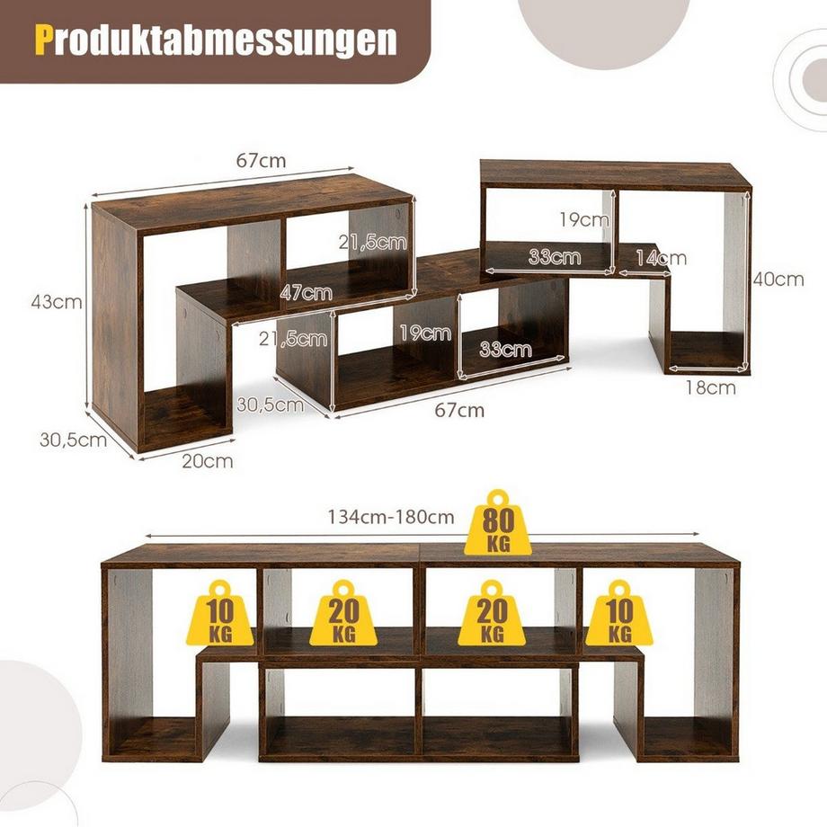 Northio 3-teiliger Fernsehschrank aus Holz für TVs bis zu 65" Frei Kombinierbarer Fernsehtisch Braun  