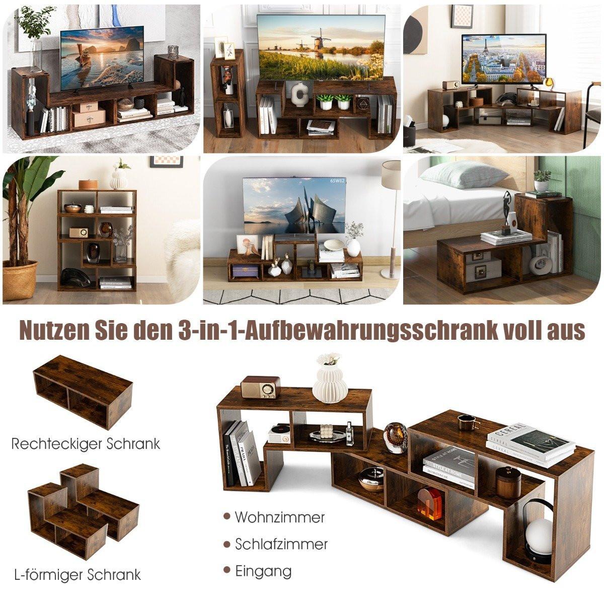 Northio Meuble TV en bois en 3 parties pour téléviseurs jusqu'à 65" Meuble TV librement combinable marron  