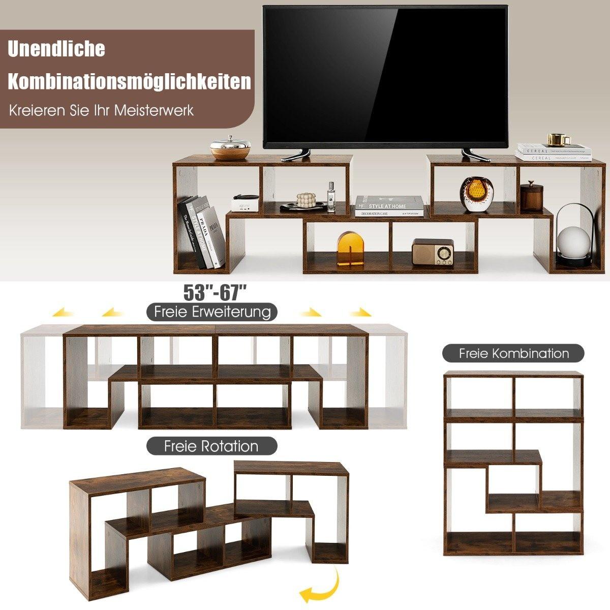 Northio Meuble TV en bois en 3 parties pour téléviseurs jusqu'à 65" Meuble TV librement combinable marron  