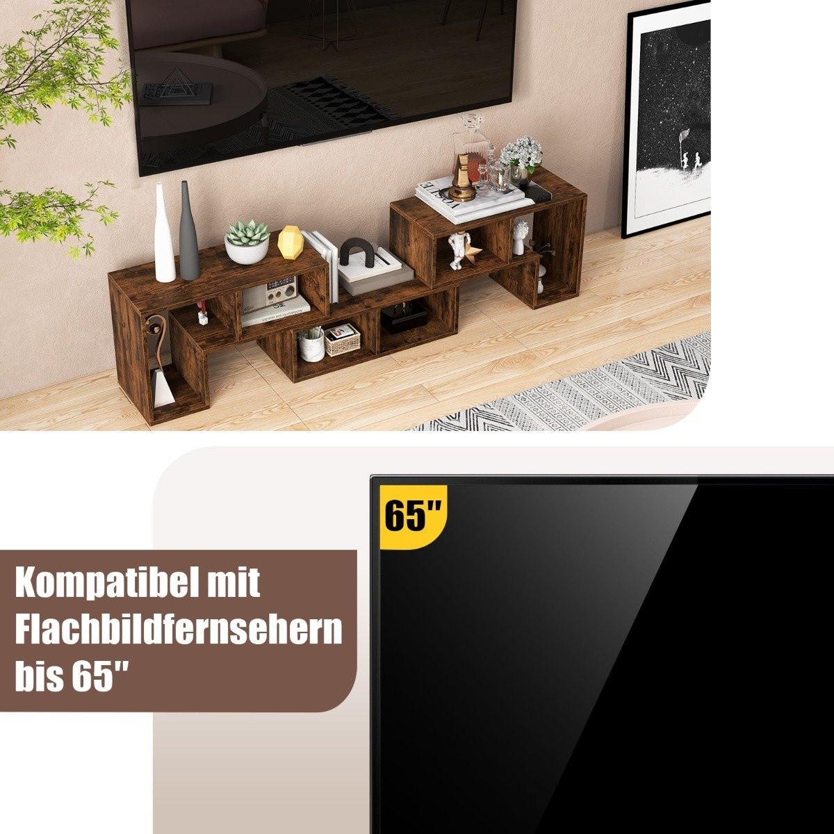 Northio Meuble TV en bois en 3 parties pour téléviseurs jusqu'à 65" Meuble TV librement combinable marron  