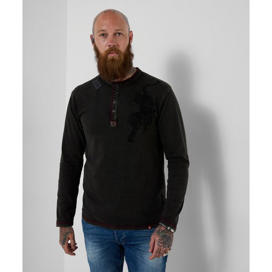 Henley-Shirt mit Tiger-Stickerei