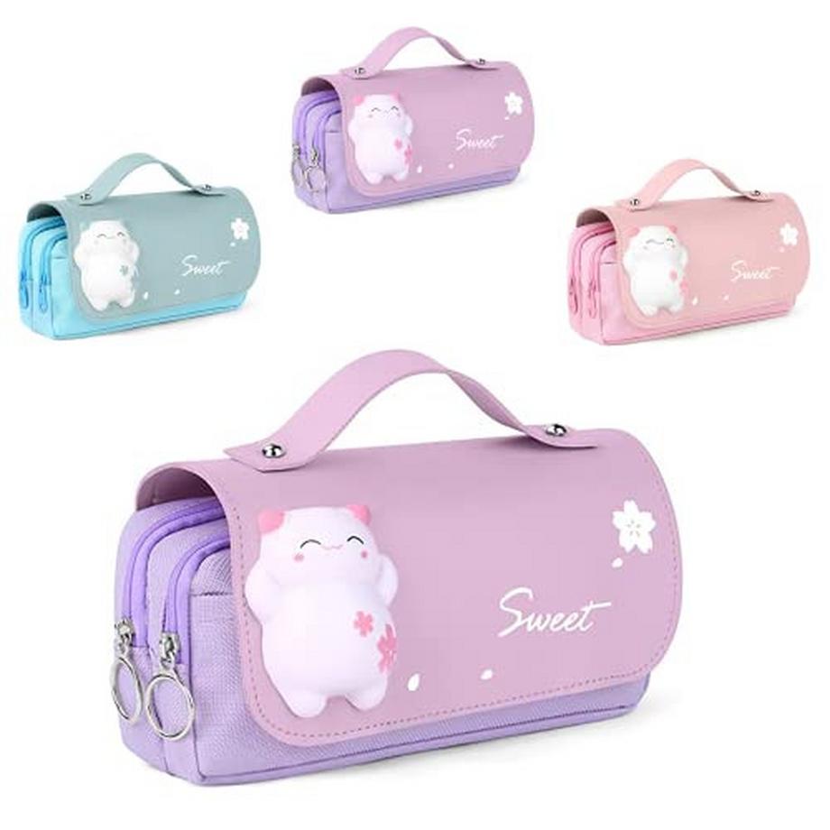 Trousse à crayons avec 3 compartiments, trousse à crayons, boîte à crayons, sac à papeterie