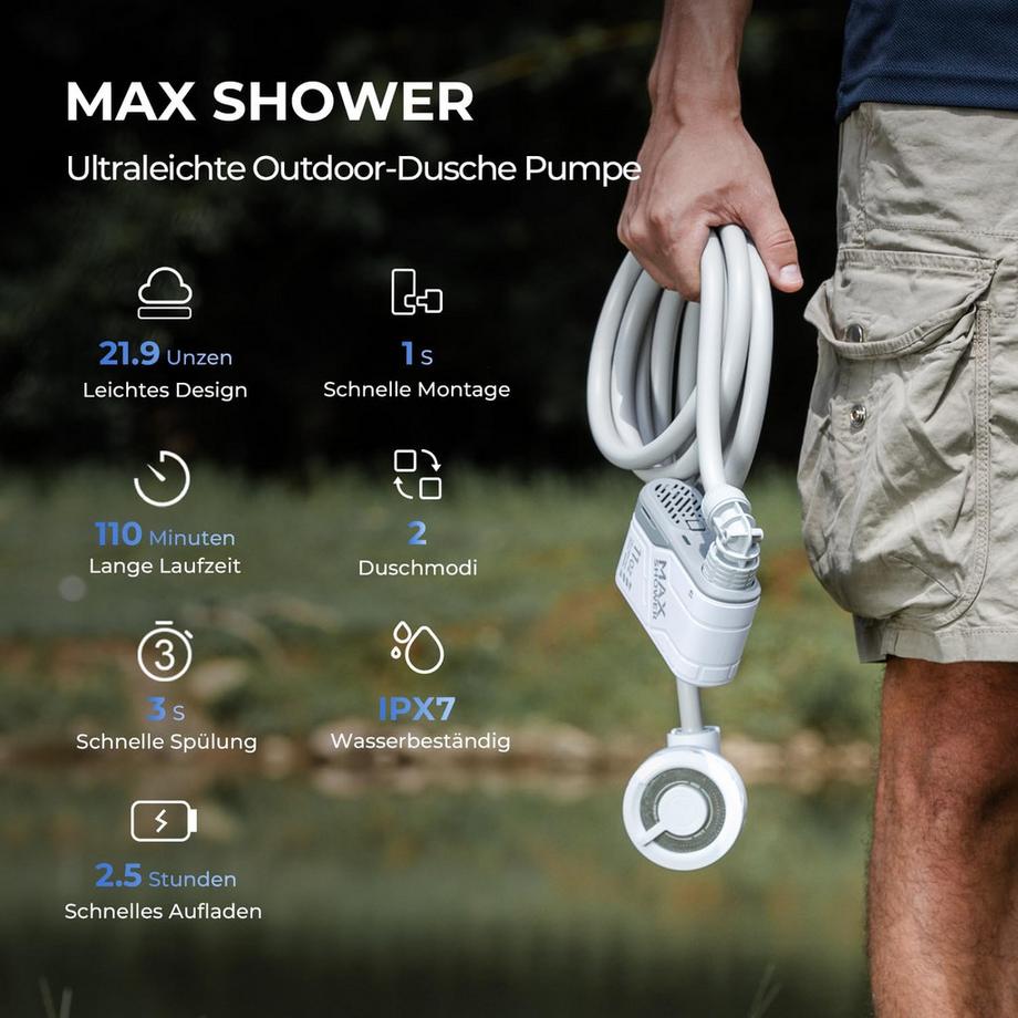 Flextail  Max Shower tragbare Outdoor‑Dusche 