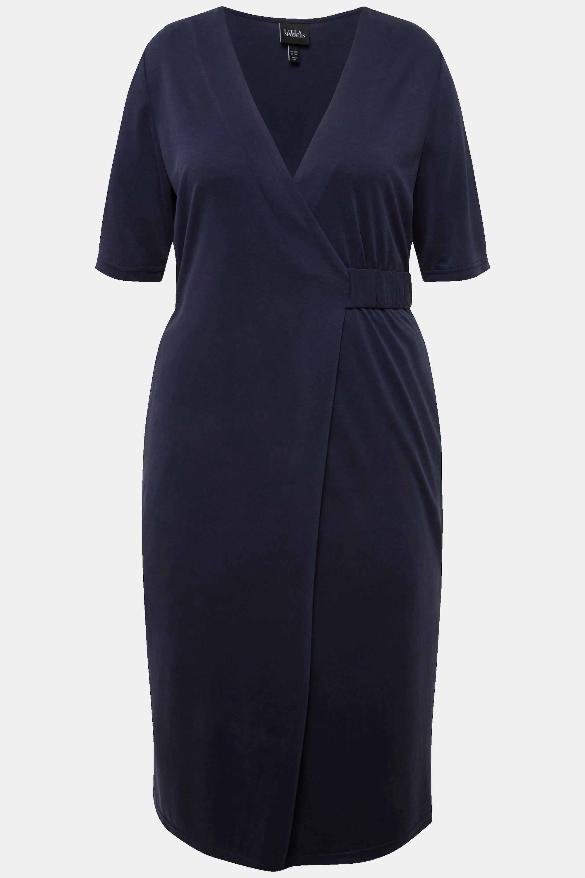 Ulla Popken Robe midi effet cache-cœur col en V manches courtes  