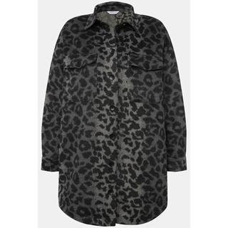 Studio Untold  Giacca a camicia unisex dal taglio oversize con peluche leopardato, colletto da camicia e maniche lunghe 